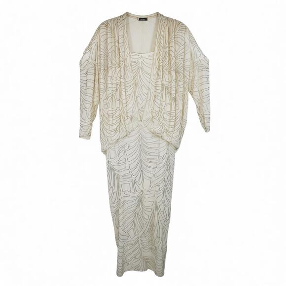 Pave New York Beverly Hills Silk Beaded Formal Gown Sz 6 Ivory Vintage Hong Kong - Picture 2 of 9